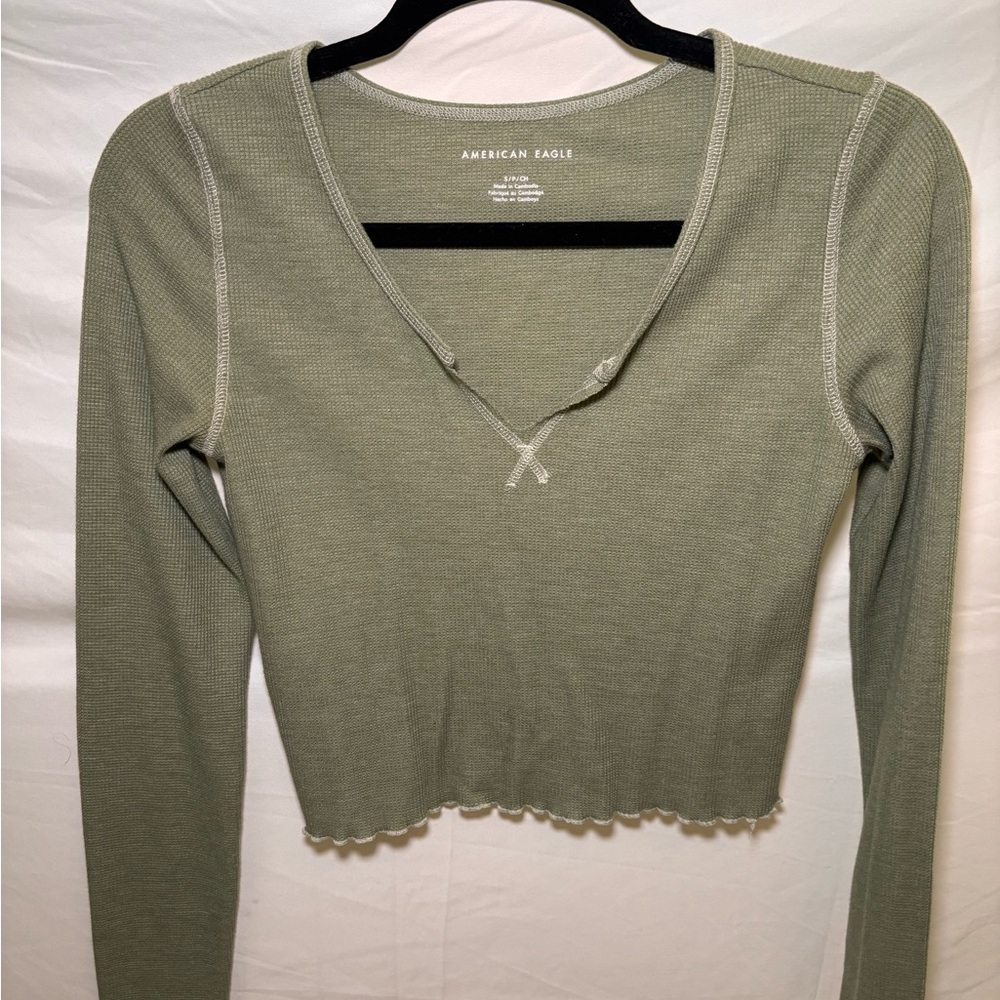 American Eagle Outfitters Sage Green V-Neck Blouse